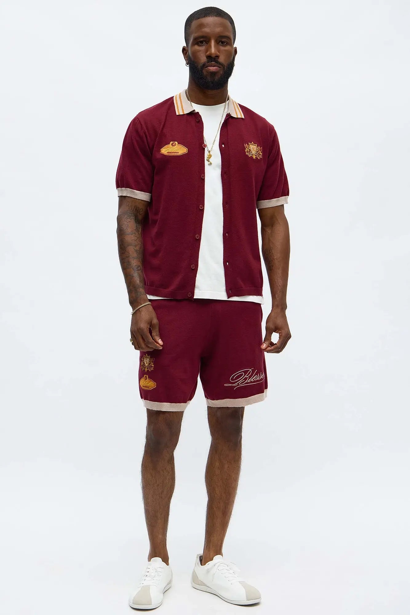Relaxed Fit Blessed Shorts - Burgundy