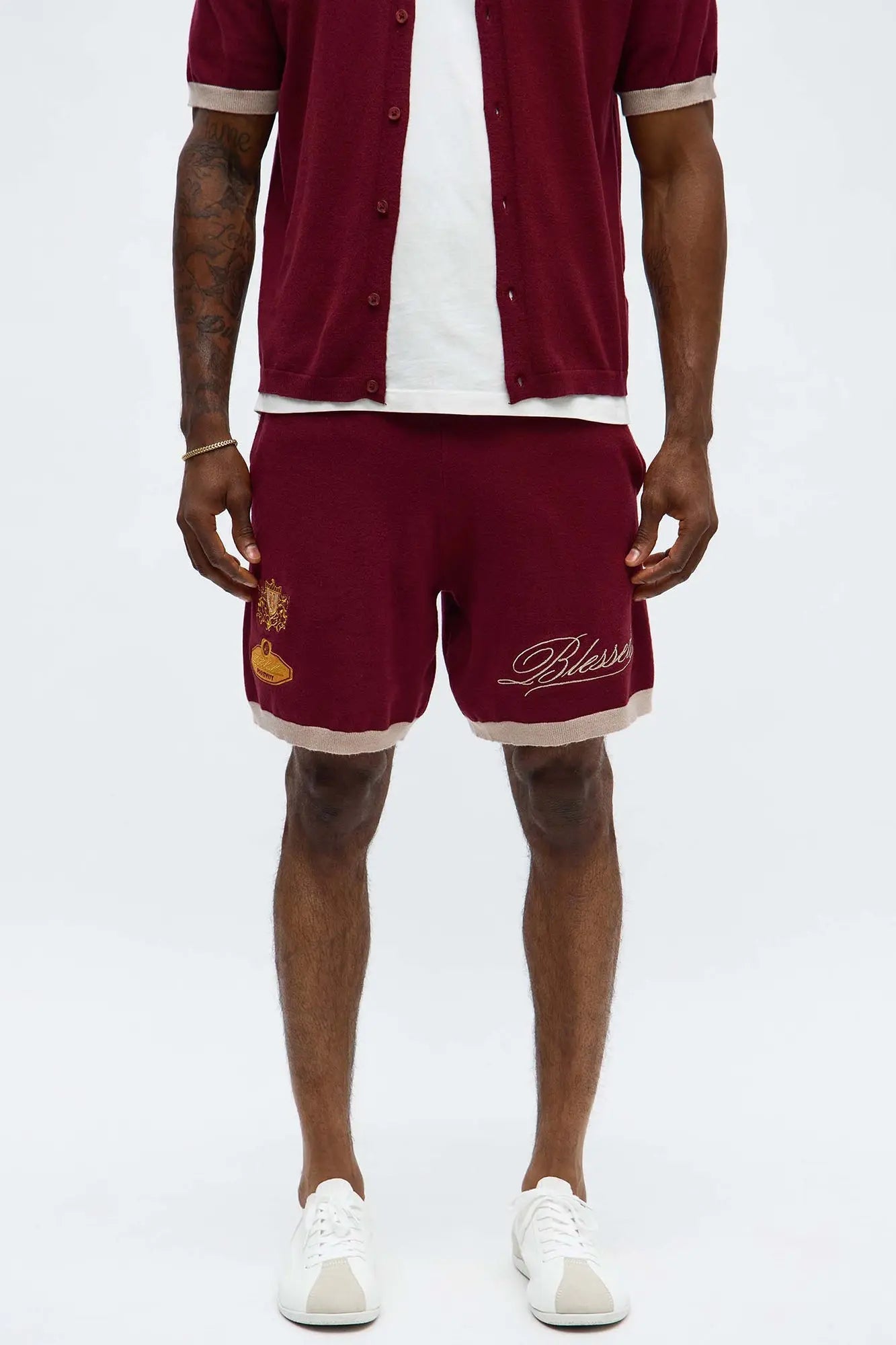 Relaxed Fit Blessed Shorts - Burgundy