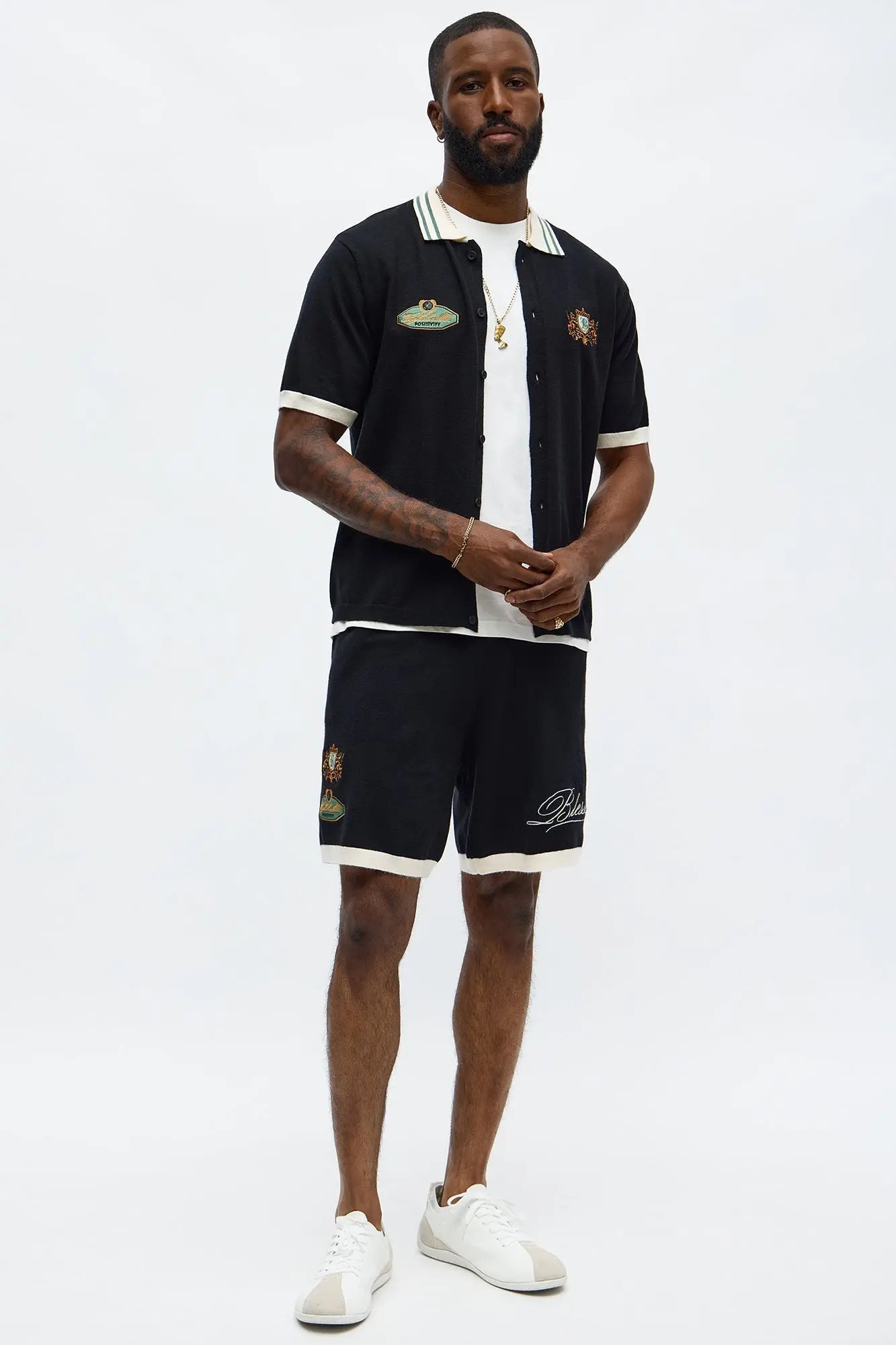 Regular Fit Blessed Sweater Button Up Shirt - Black