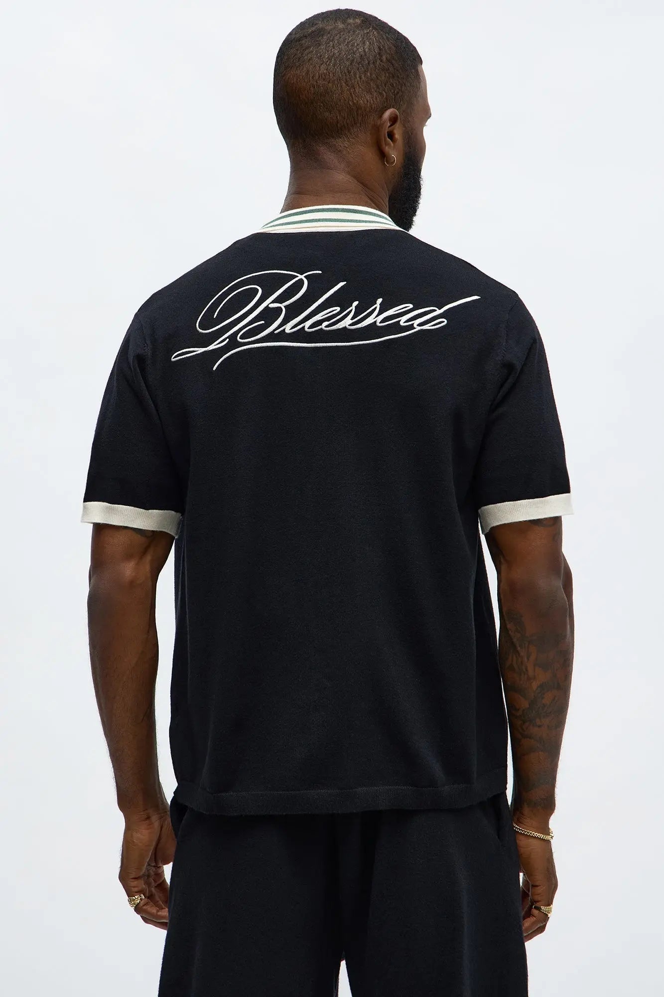 Regular Fit Blessed Sweater Button Up Shirt - Black