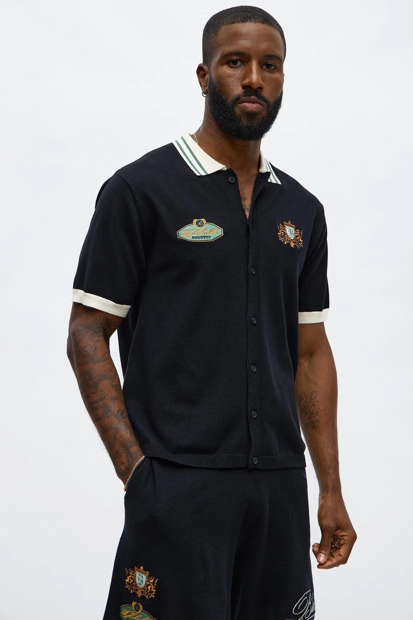 Regular Fit Blessed Sweater Button Up Shirt - Black