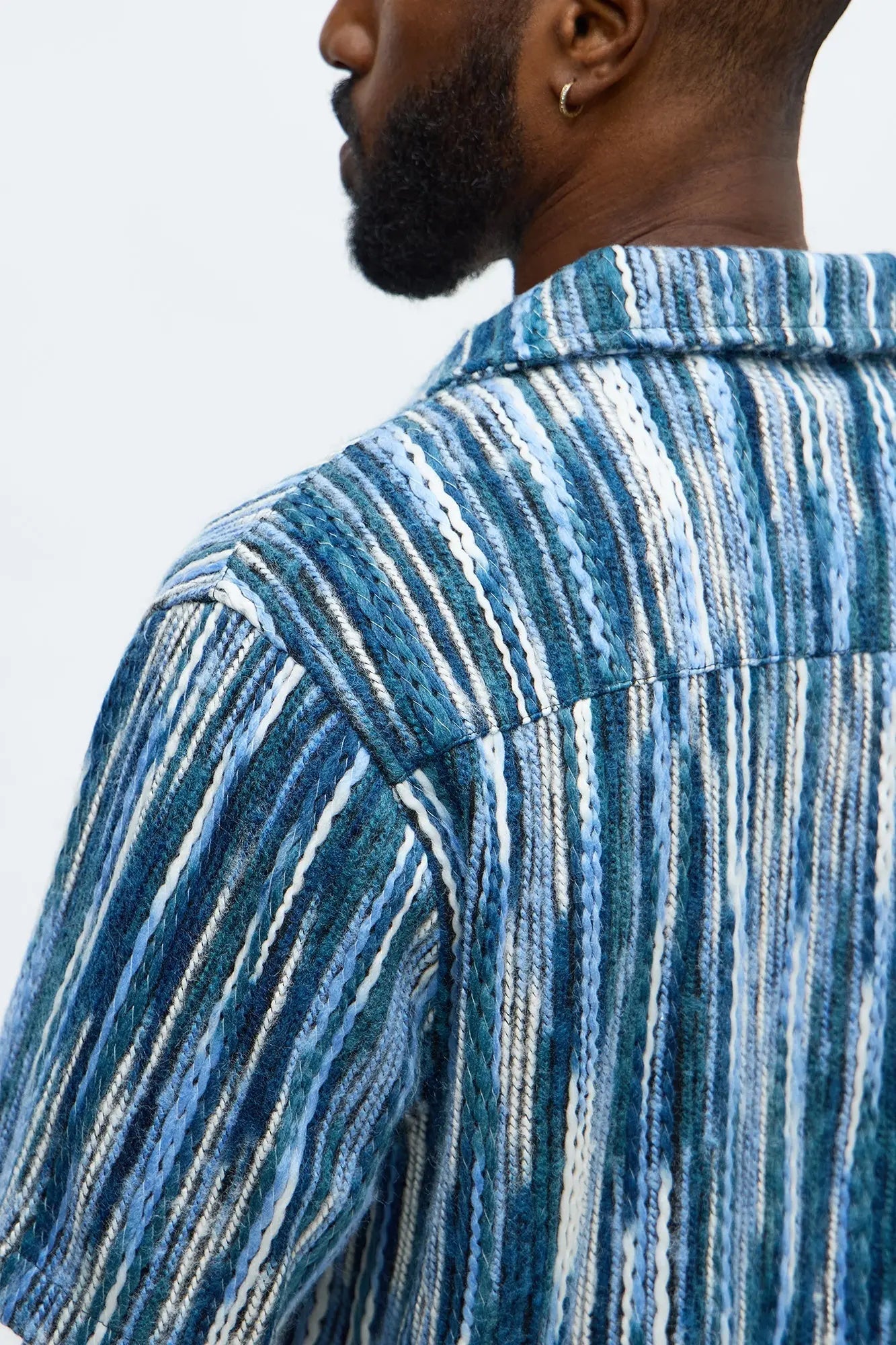 Melange Yarn Closed Closed Collar Short Sleeve Shirt - Blue/combo
