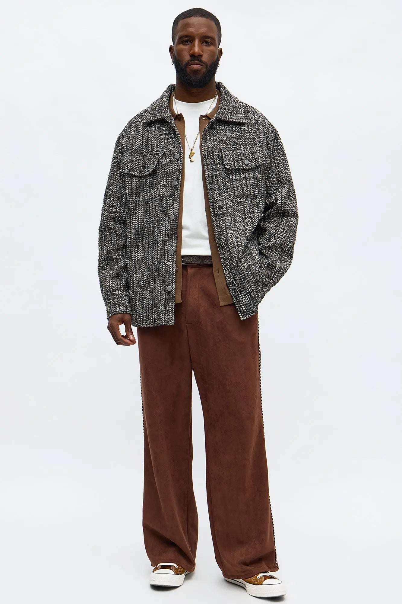 Relaxed Luxe Textured Track Trouser - Brown