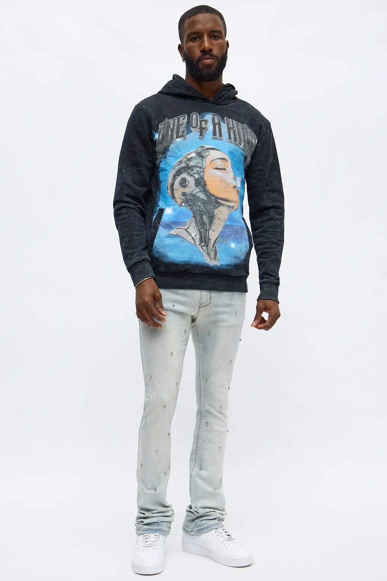 One Of A Kind Rhinestone Hoodie - Charcoal