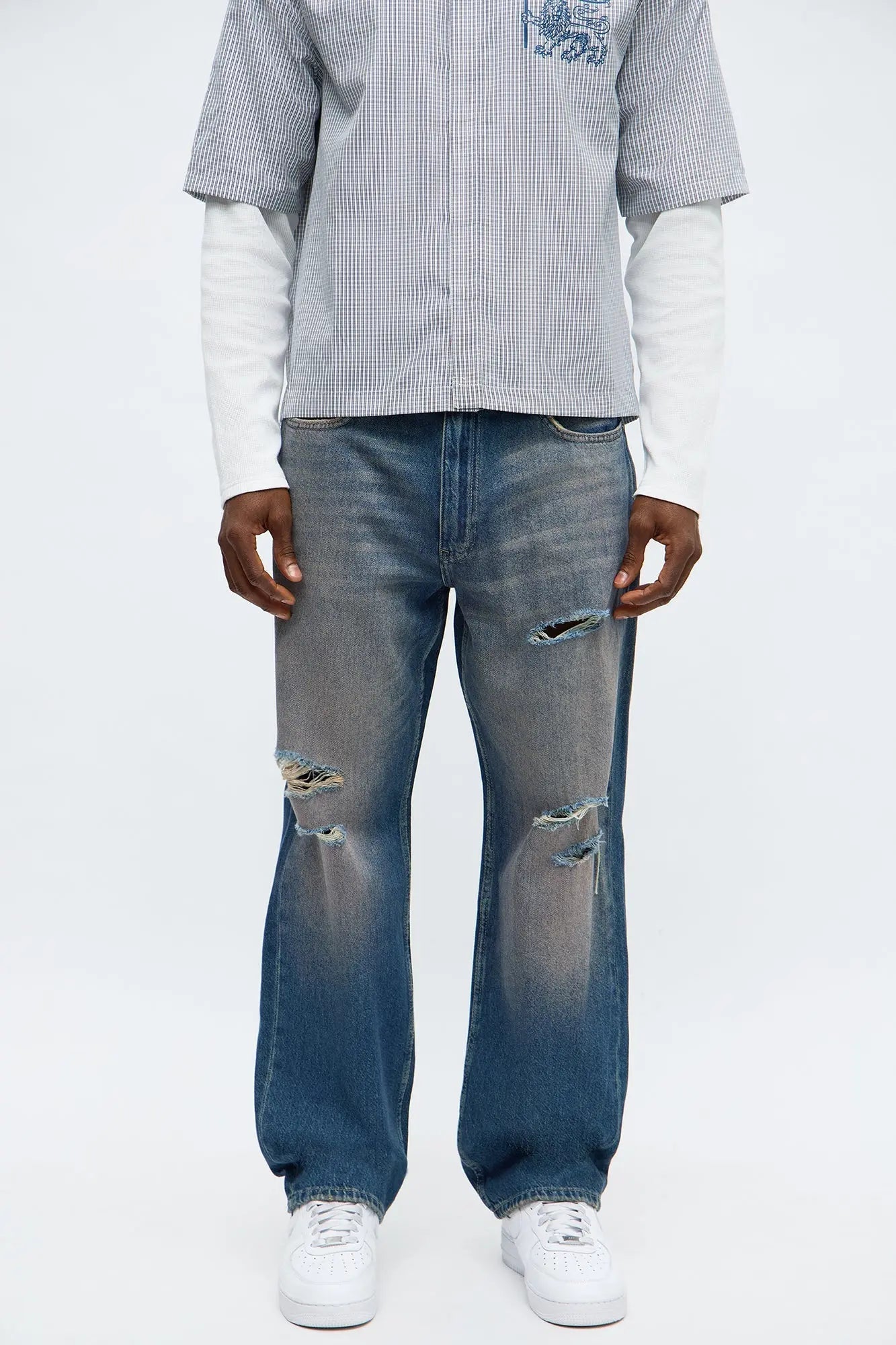Relaxed Straight Haze Distressed Jean - Vintage Blue Wash