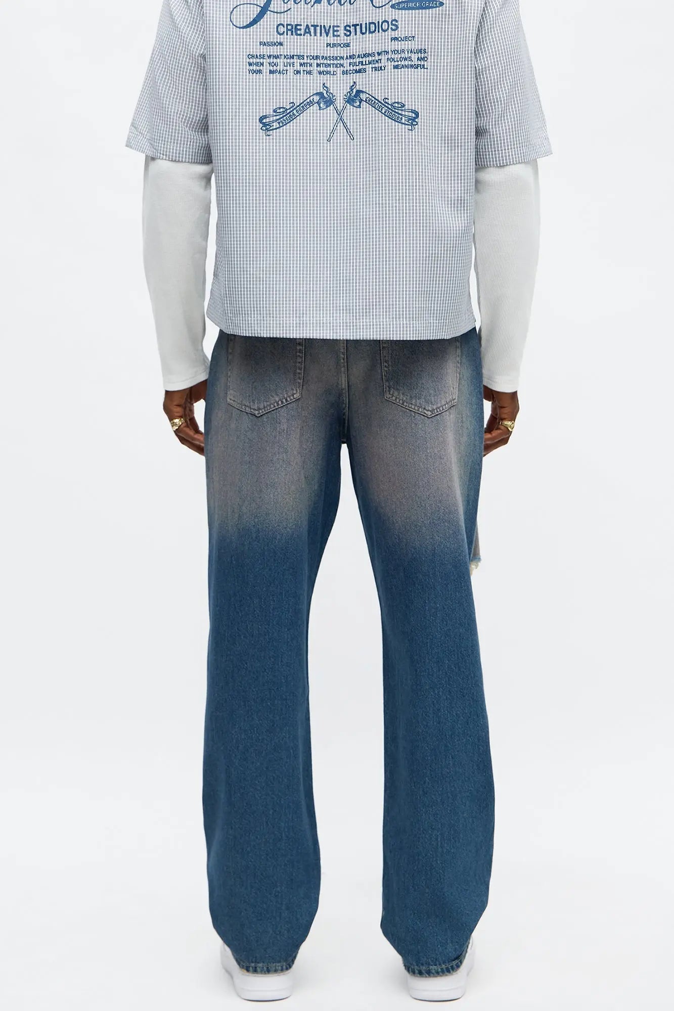 Relaxed Straight Haze Distressed Jean - Vintage Blue Wash