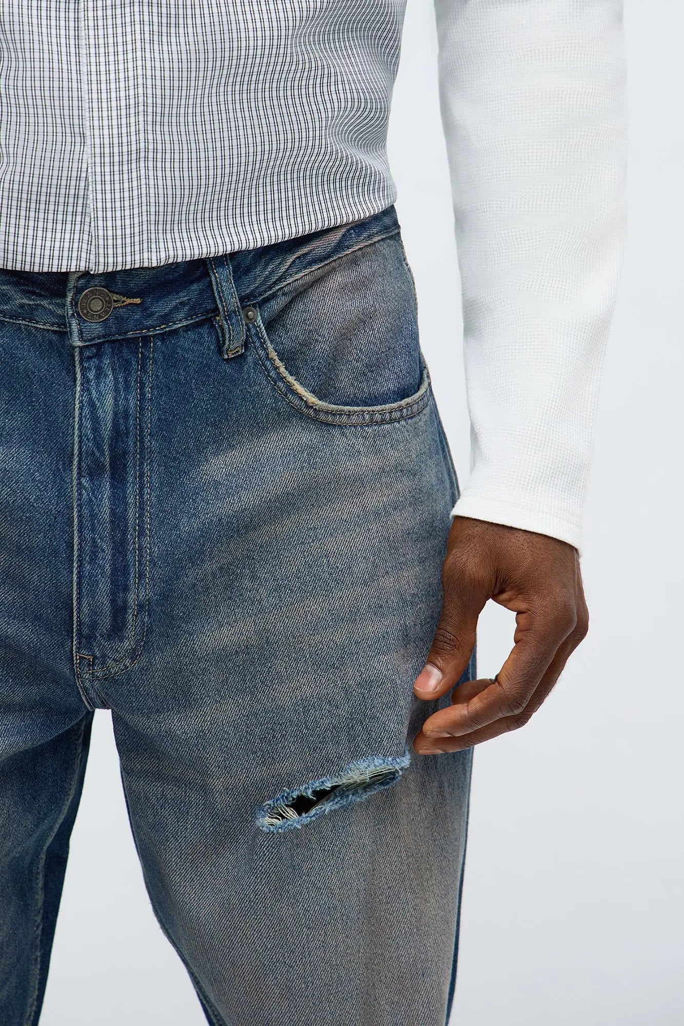 Relaxed Straight Haze Distressed Jean - Vintage Blue Wash