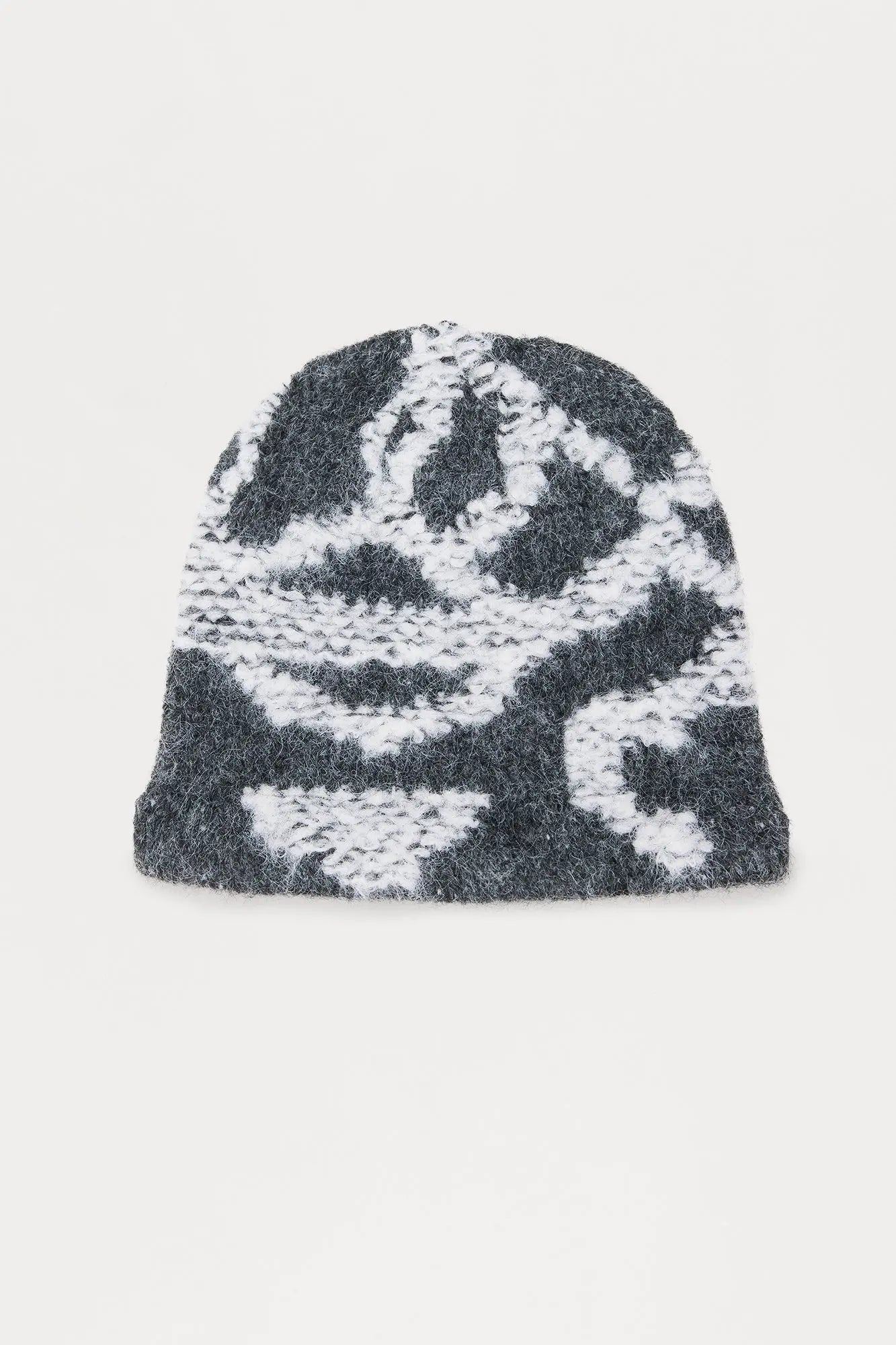 Abstract Faux Mohair Skull Fit Beanie - Grey/combo
