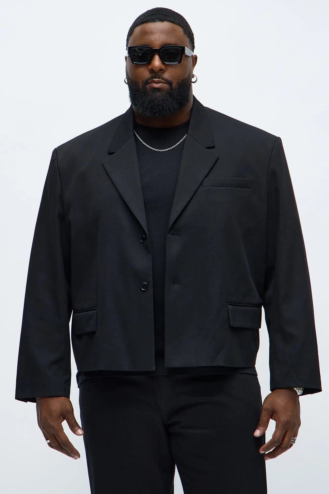 Gabardine Boxy Cropped Single Breasted Blazer - Black