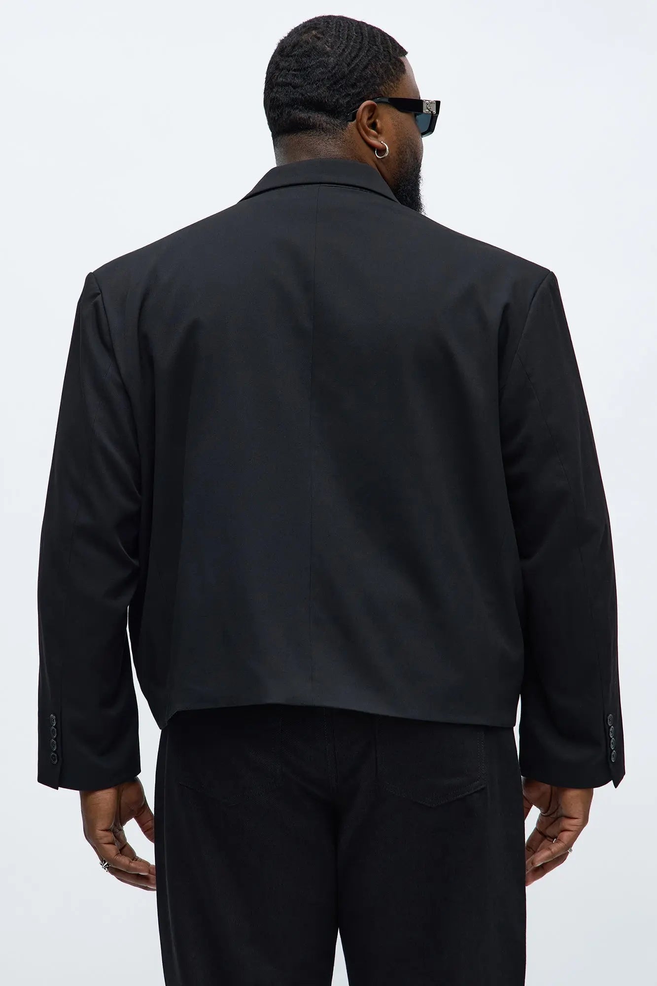 Gabardine Boxy Cropped Single Breasted Blazer - Black
