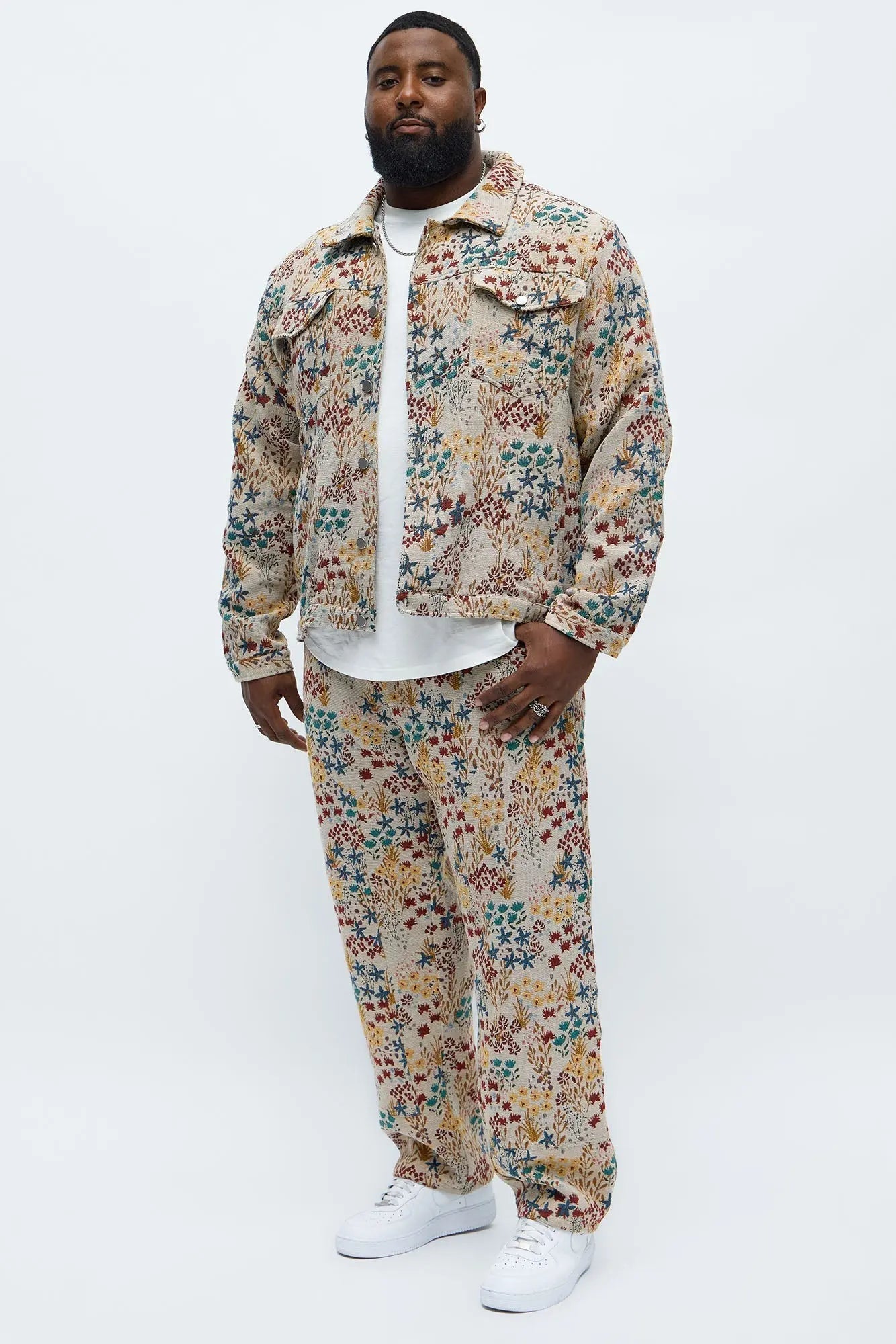 Garden Tapestry Trucker Jacket - Tan/Multi