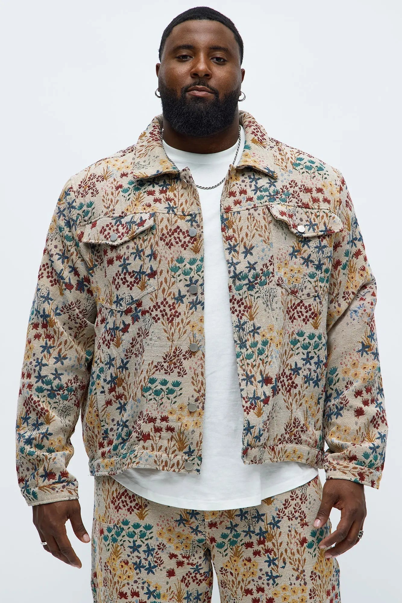 Garden Tapestry Trucker Jacket - Tan/Multi