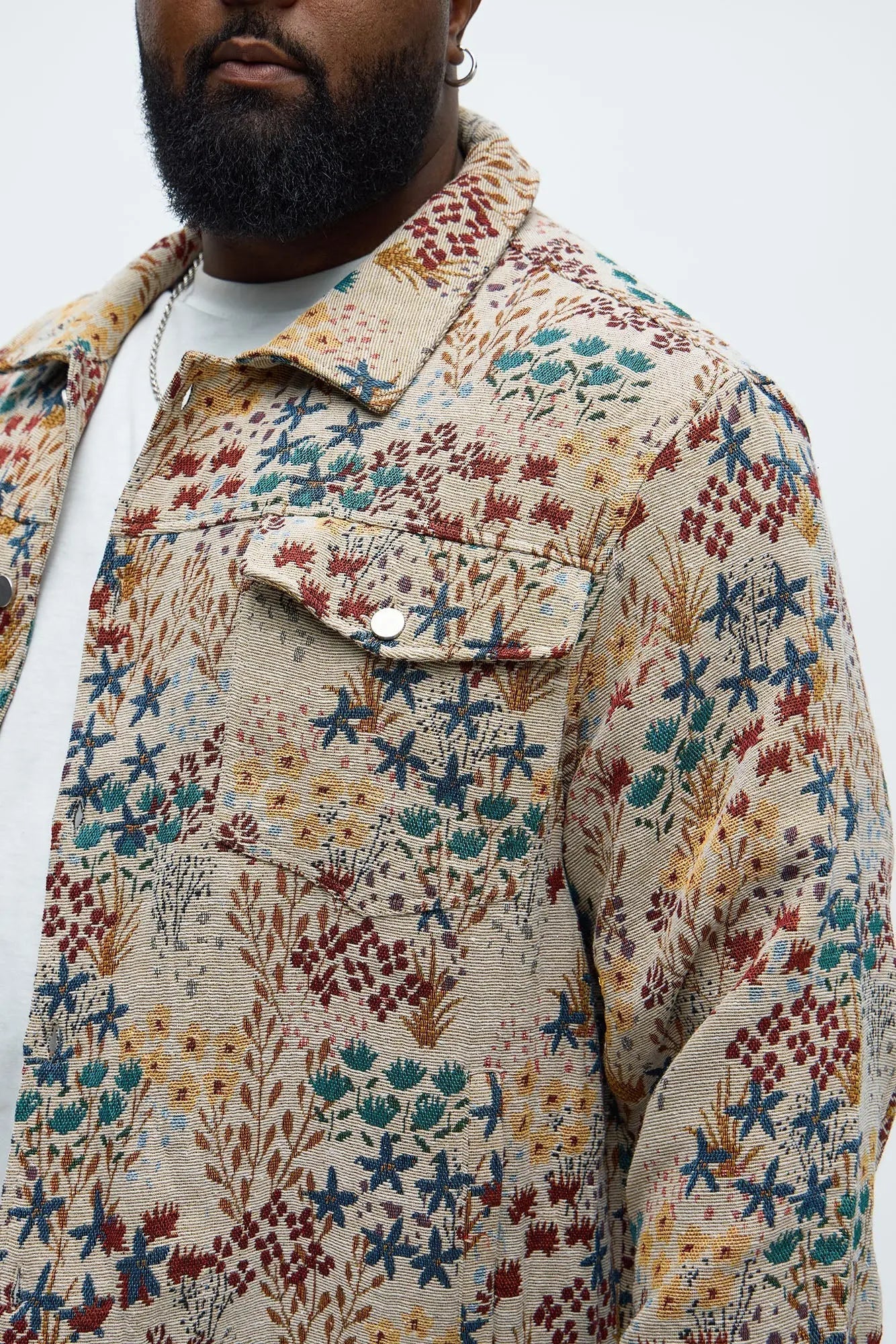 Garden Tapestry Trucker Jacket - Tan/Multi