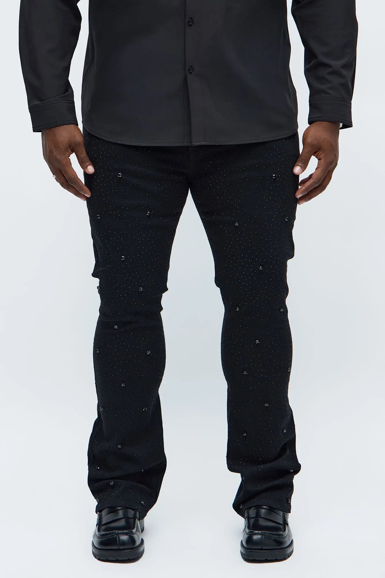 Stacked Skinny Flare Jeweled With It Jean - Black