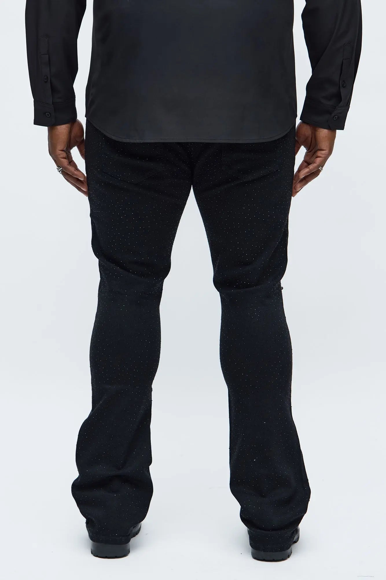 Stacked Skinny Flare Jeweled With It Jean - Black