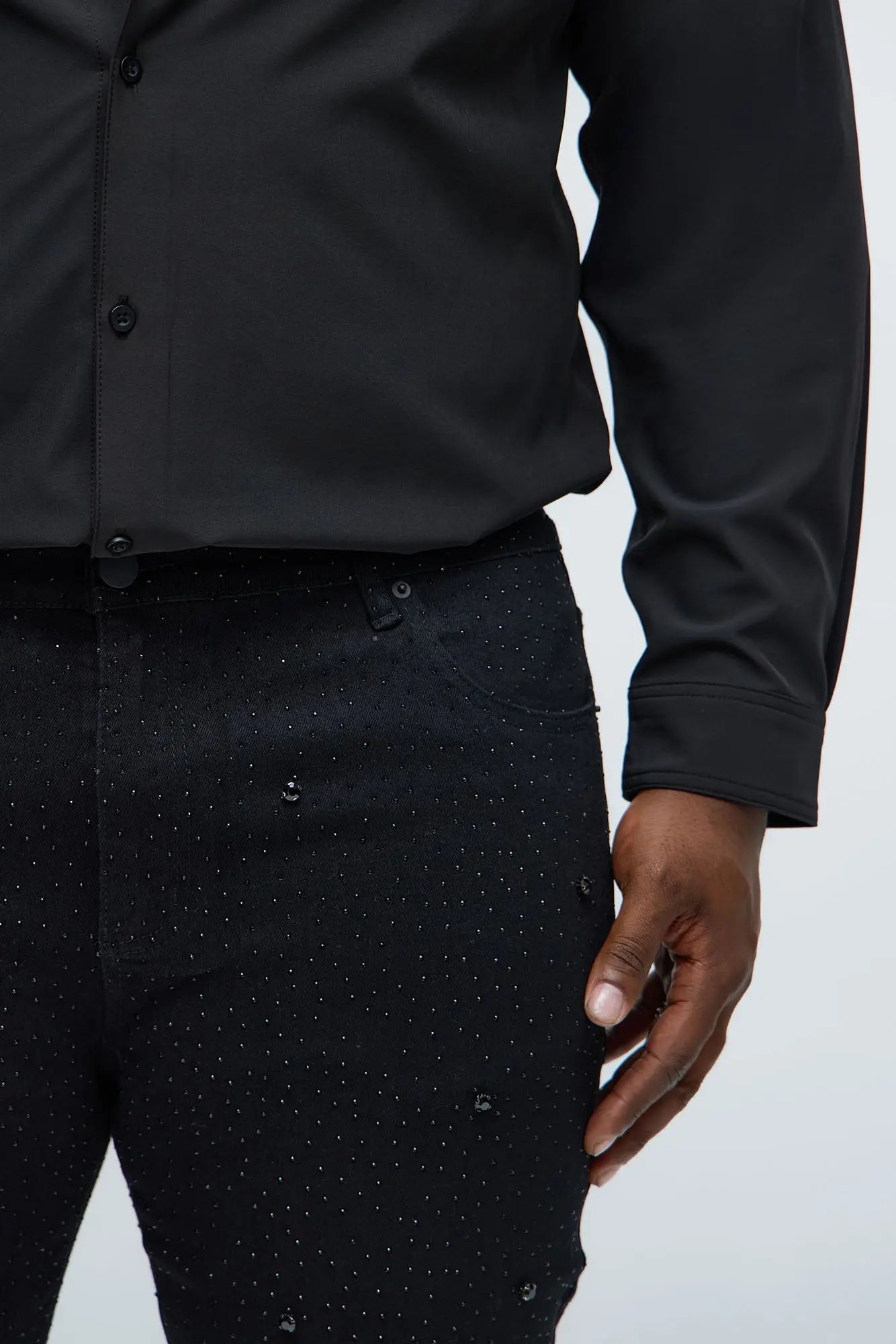 Stacked Skinny Flare Jeweled With It Jean - Black