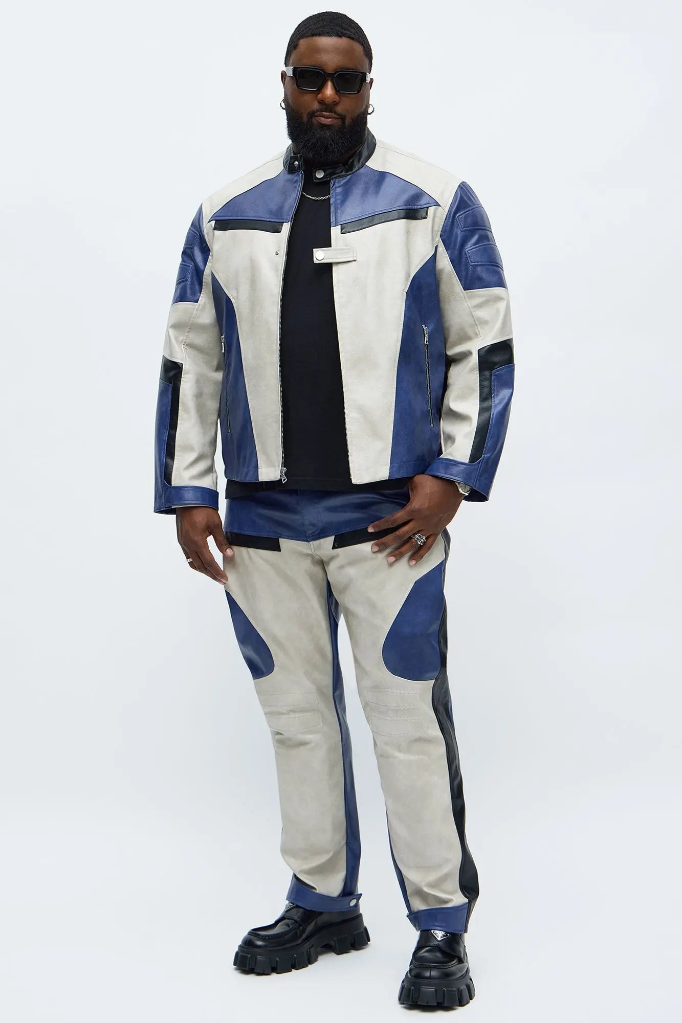 Slim Ignition Paneled Faux Leather Moto Pant - Blue/combo