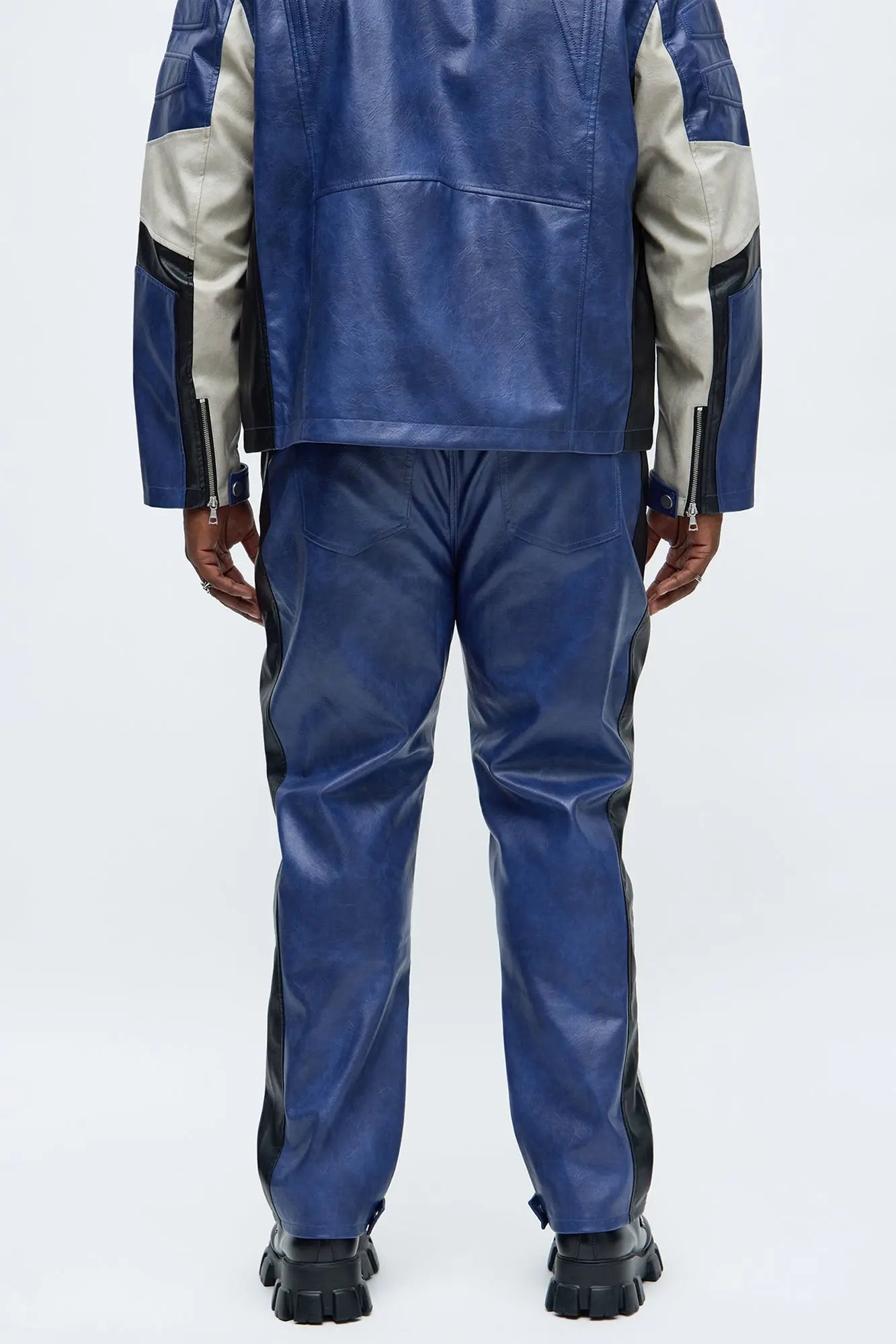 Slim Ignition Paneled Faux Leather Moto Pant - Blue/combo