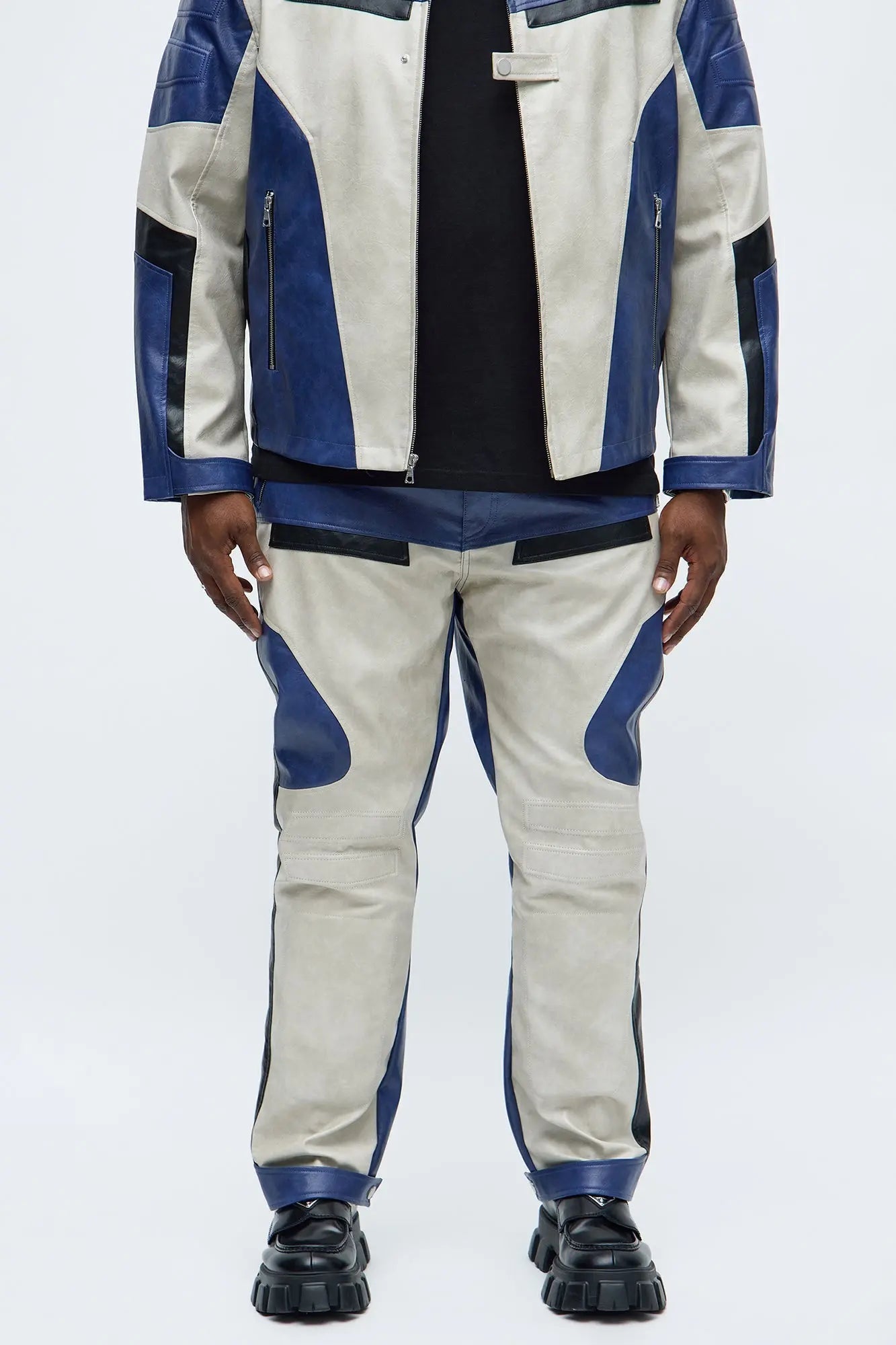 Slim Ignition Paneled Faux Leather Moto Pant - Blue/combo