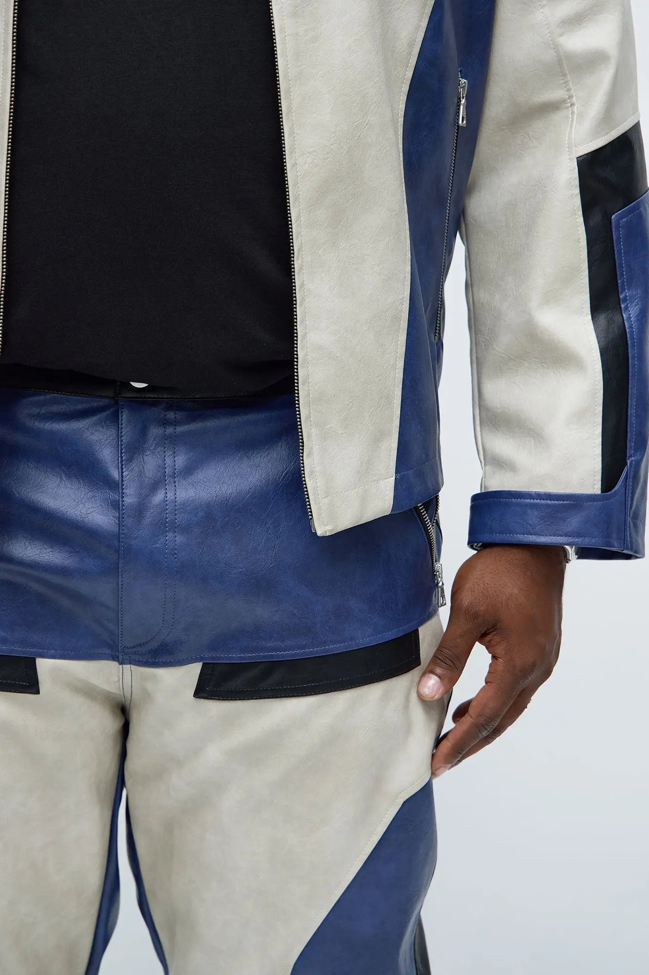 Slim Ignition Paneled Faux Leather Moto Pant - Blue/combo