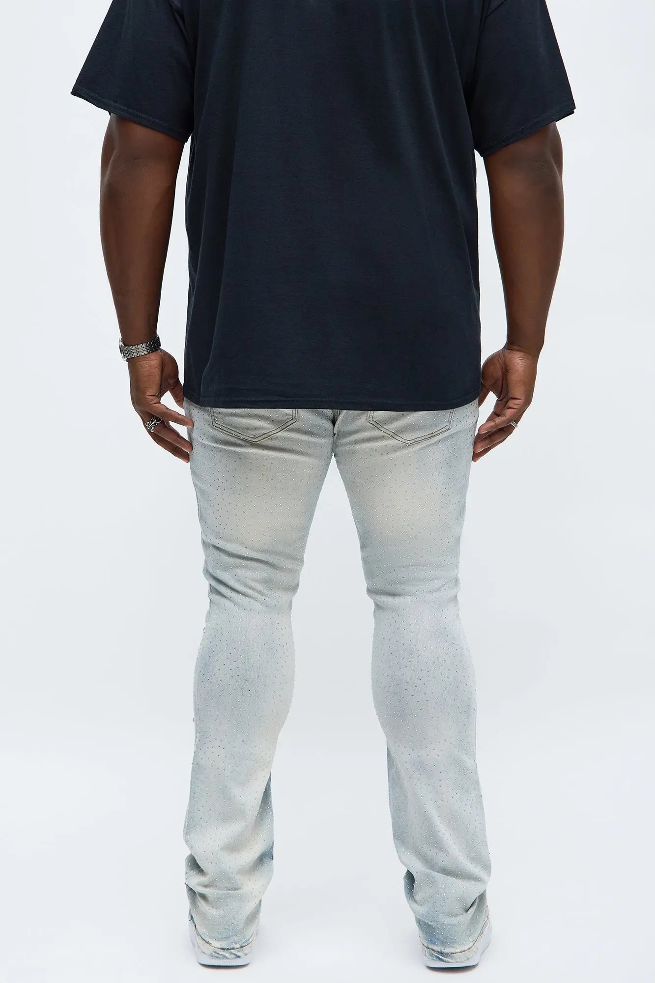 Stacked Skinny Flare Jeweled With It Jean - Light Wash