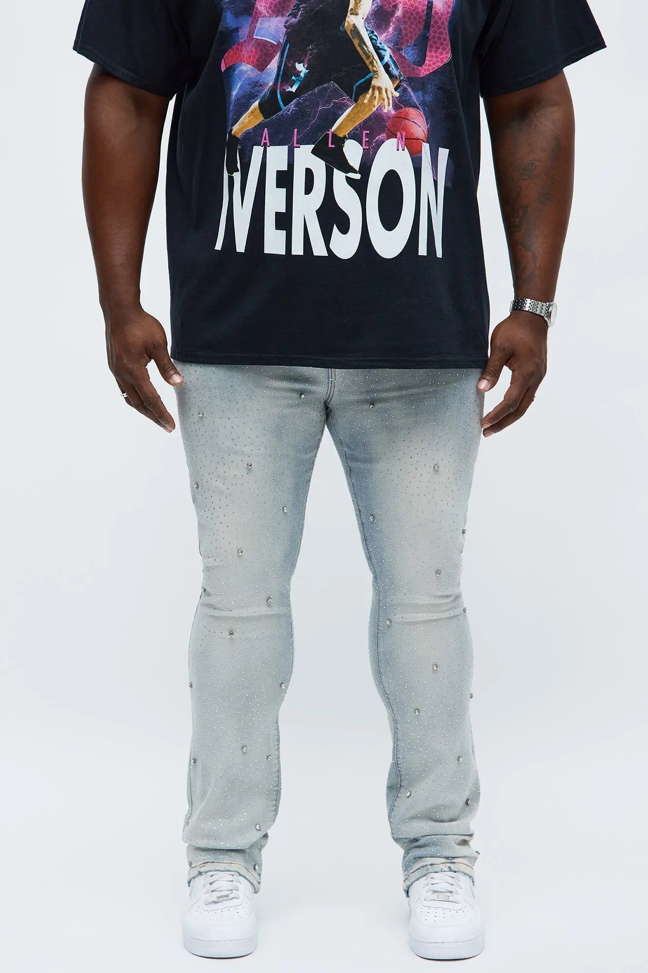 Stacked Skinny Flare Jeweled With It Jean - Light Wash