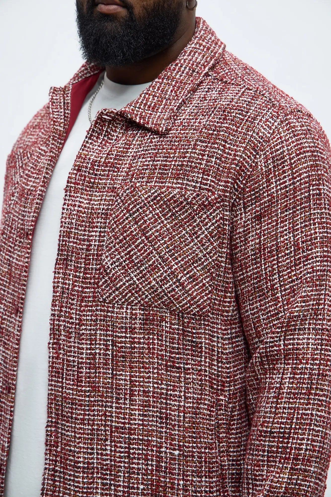 Relaxed Weaved Textured Overshirt - Red