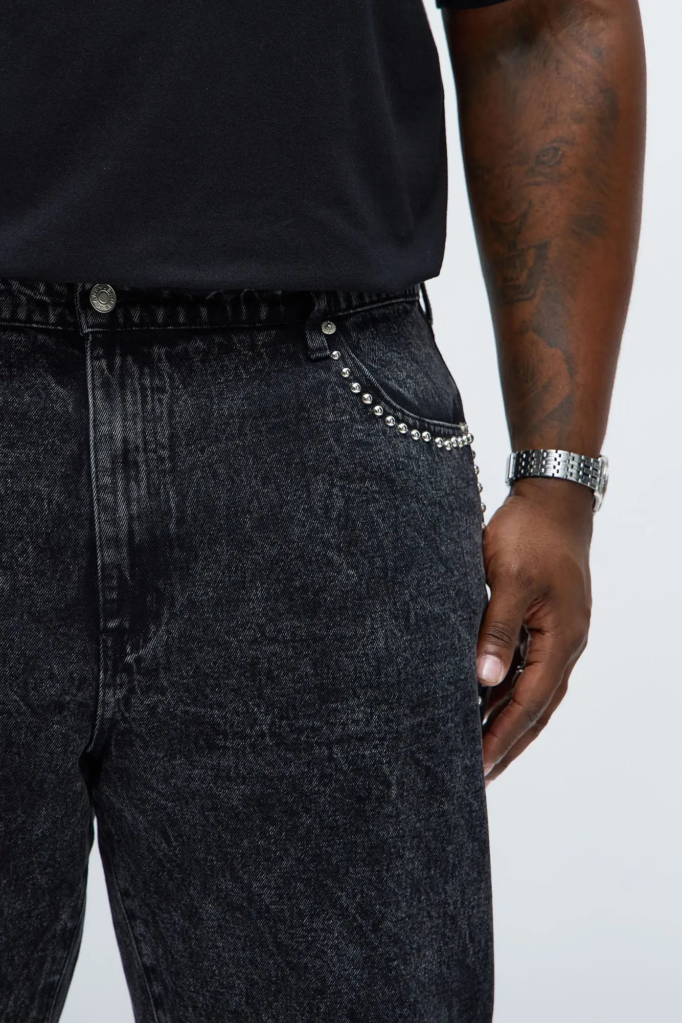 Slim Grindin Studded Jean - Black Wash