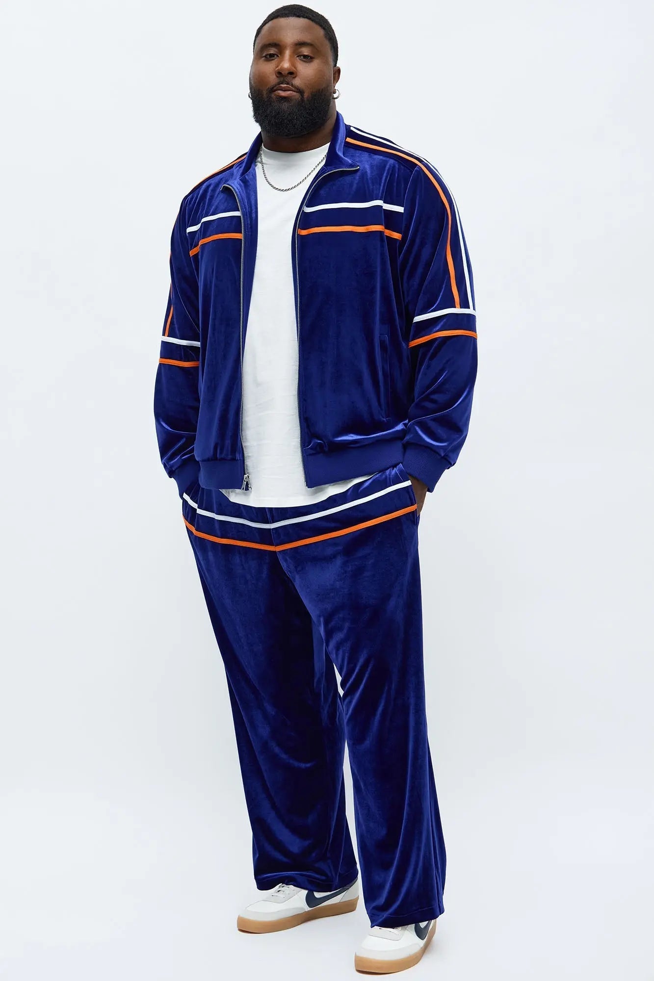 Velour Piped Courtside Straight Track Pant - Navy