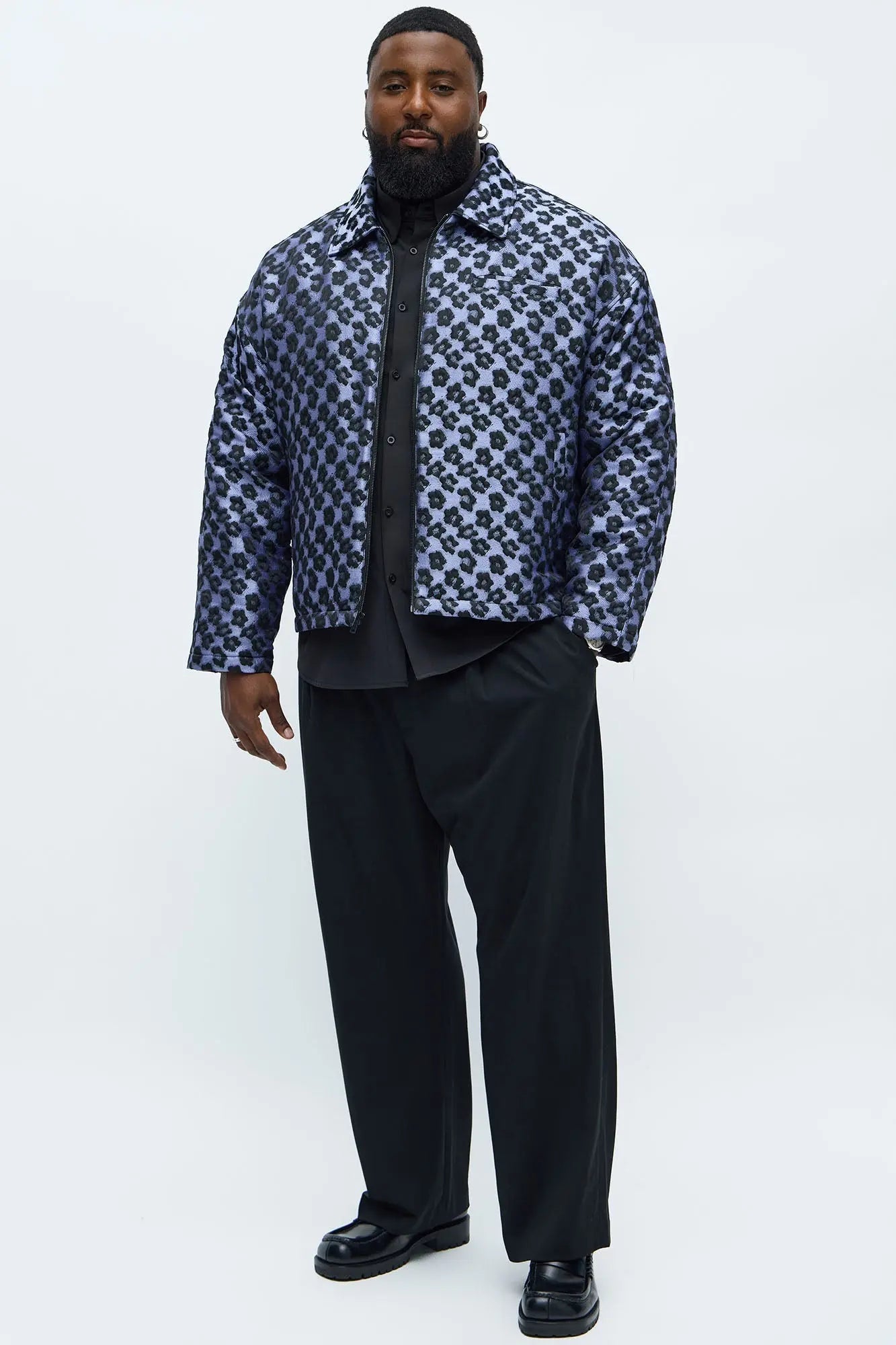 Relaxed Cropped Floral Jacquard Work Jacket - Purple