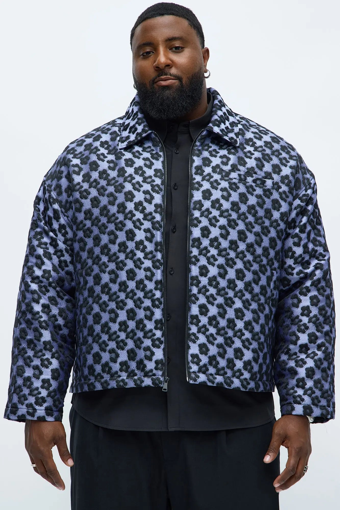 Relaxed Cropped Floral Jacquard Work Jacket - Purple
