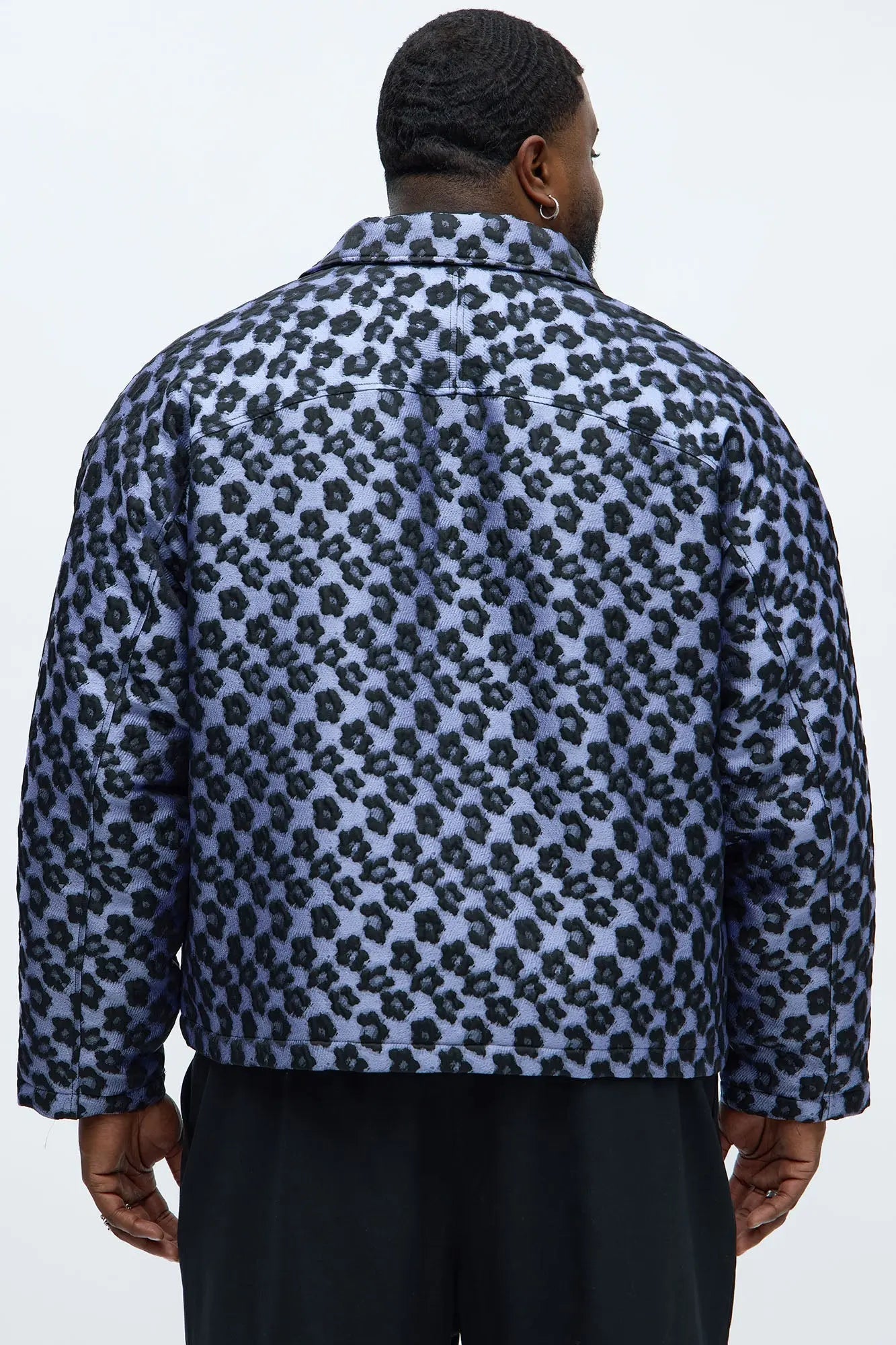 Relaxed Cropped Floral Jacquard Work Jacket - Purple