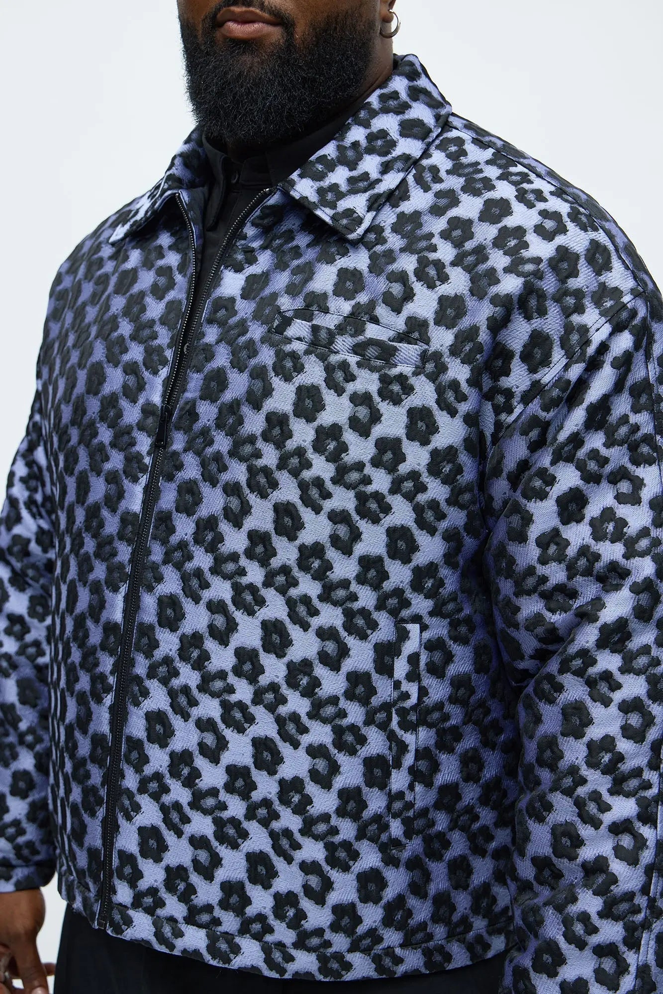 Relaxed Cropped Floral Jacquard Work Jacket - Purple