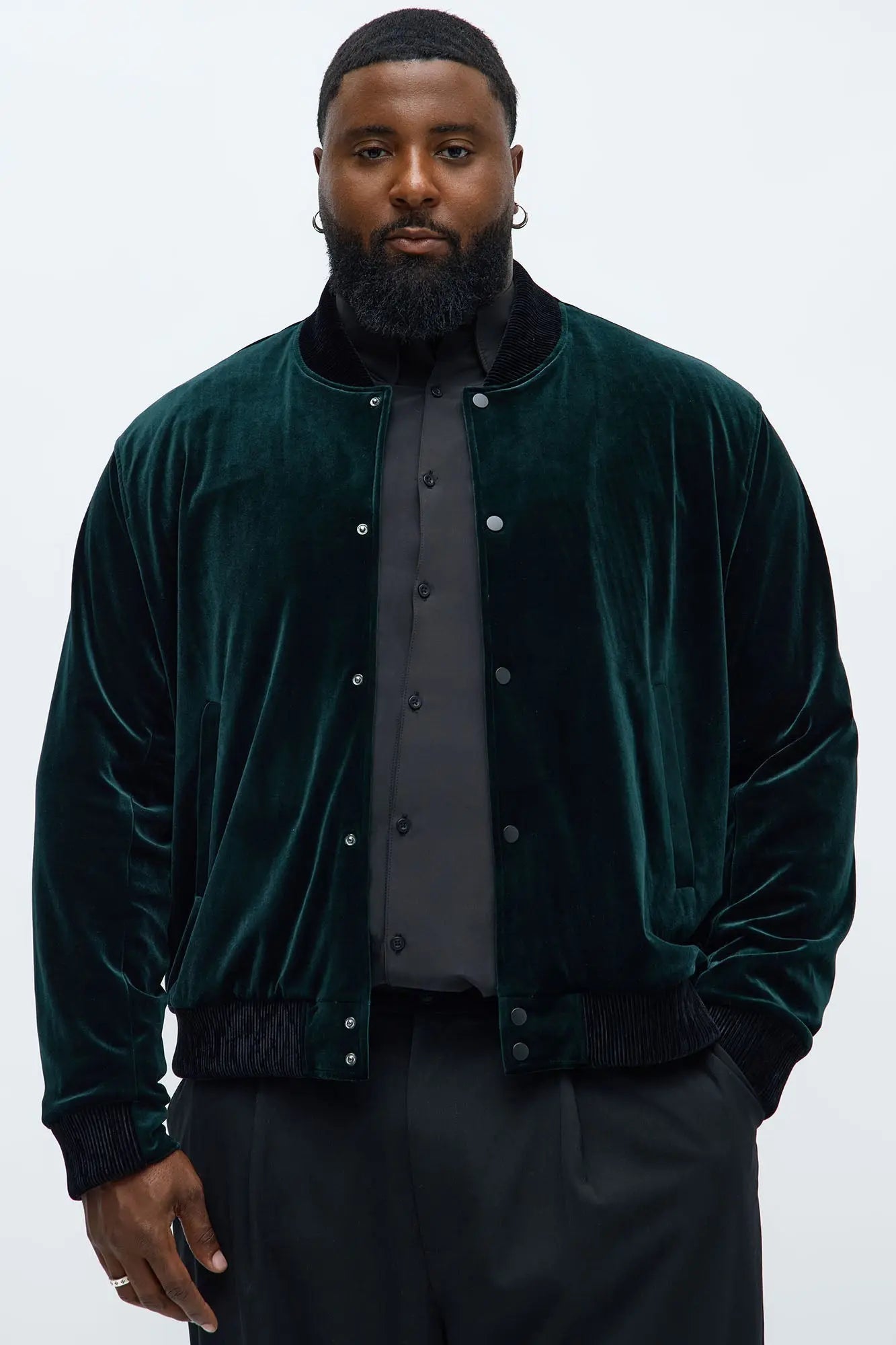 Elevated Velvet Bomber Jacket - Green