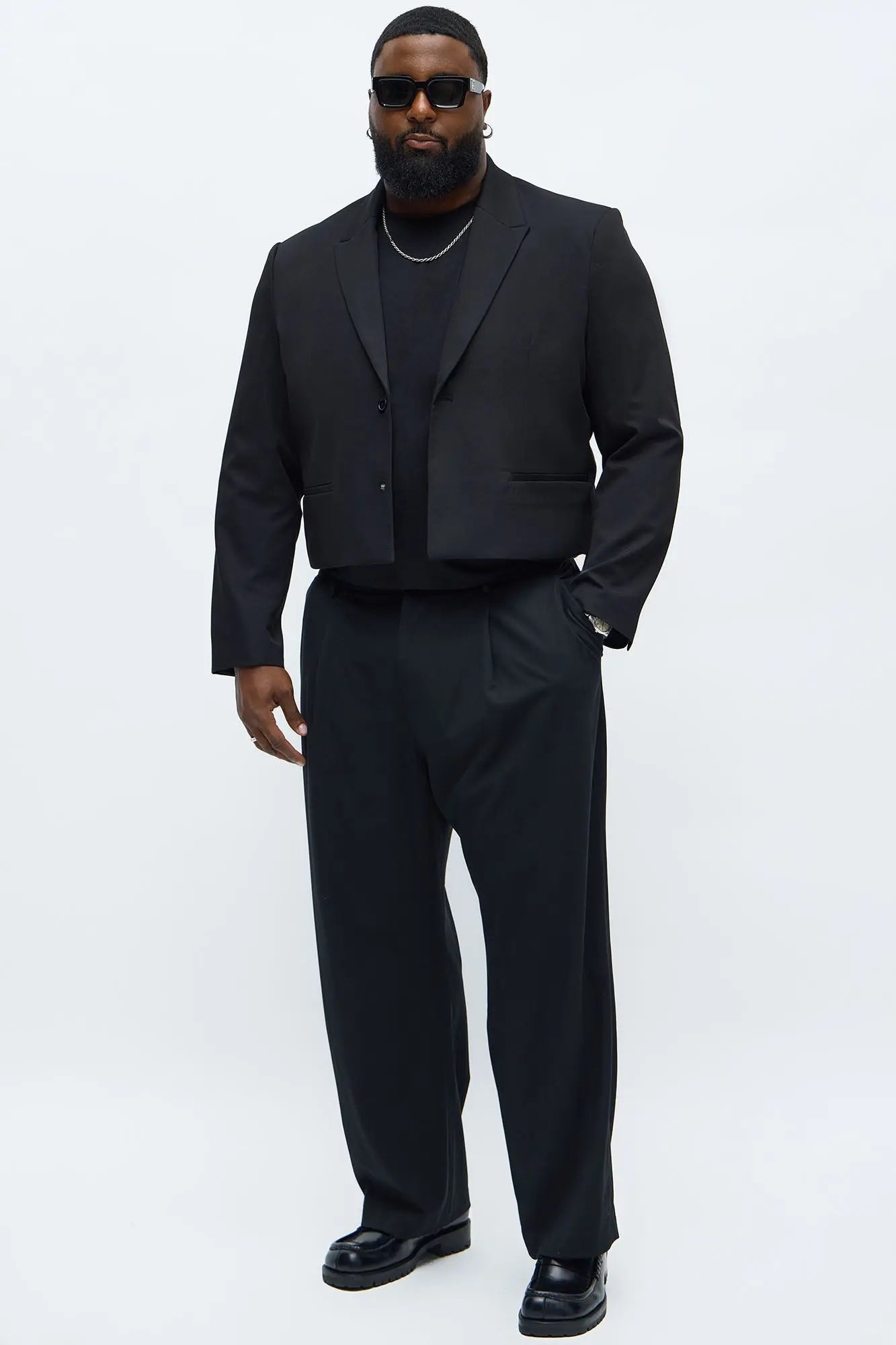 Gabardine Super Cropped Single Breaster Blazer - Black