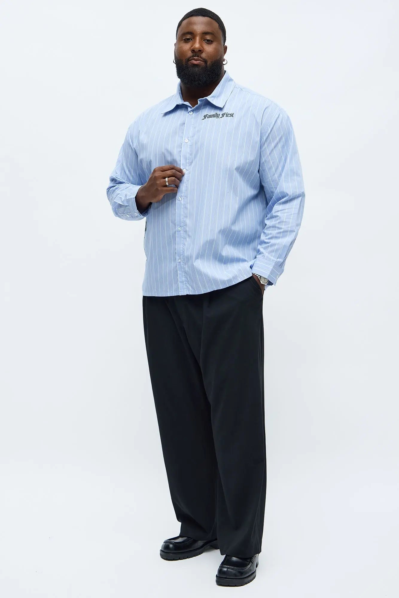 Oversized Graphic Printed Long Sleeve Button Up Shirt - Blue/combo