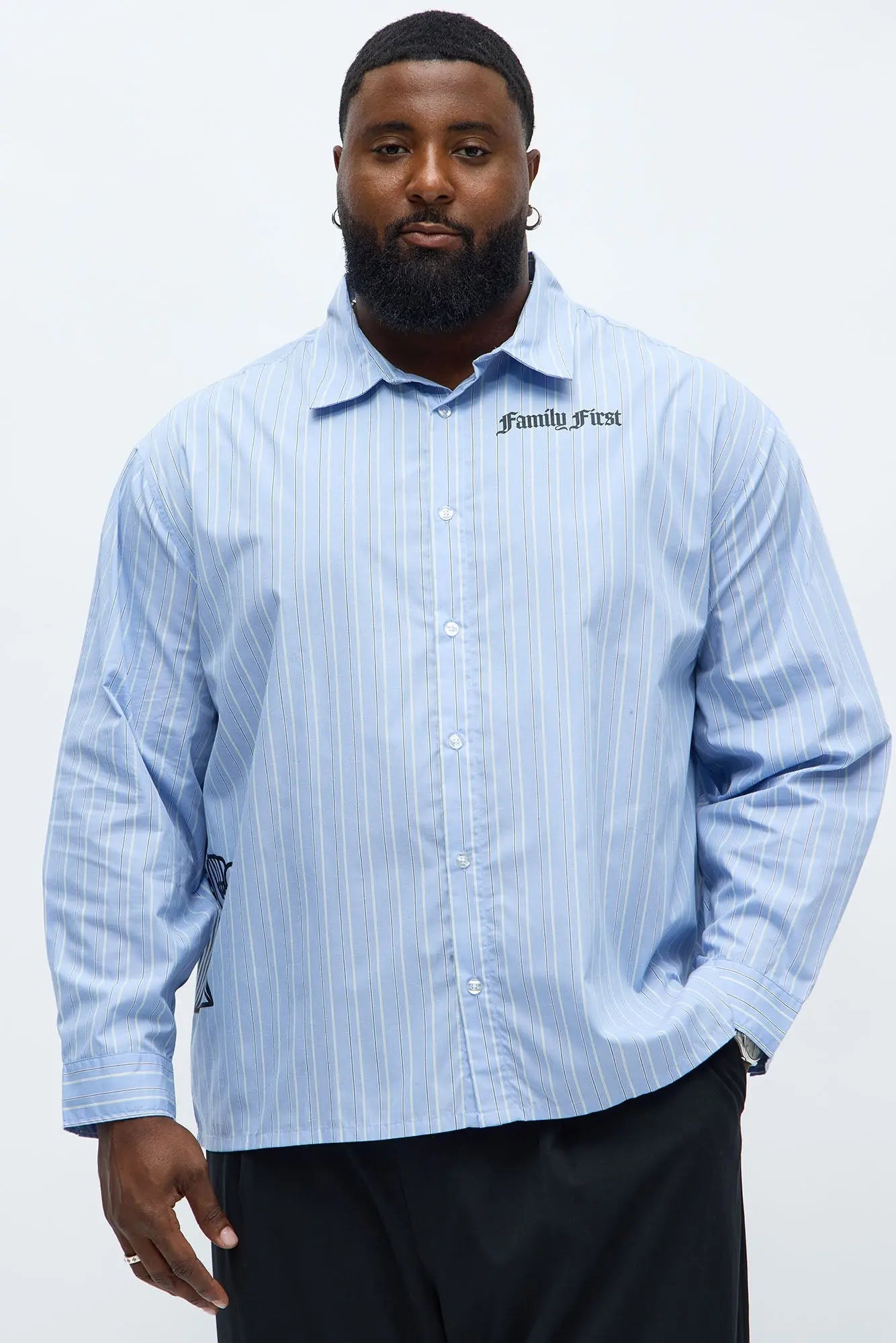 Oversized Graphic Printed Long Sleeve Button Up Shirt - Blue/combo