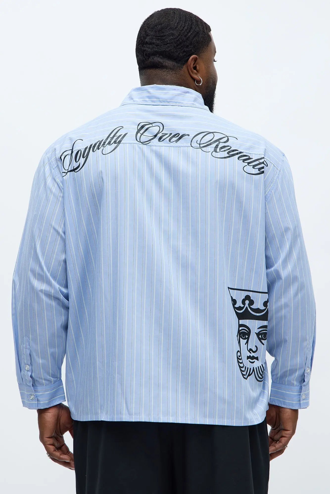 Oversized Graphic Printed Long Sleeve Button Up Shirt - Blue/combo