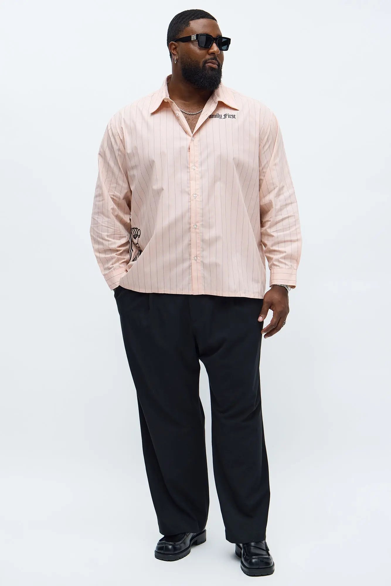 Oversized Graphic Printed Long Sleeve Button Up Shirt - Pink/combo