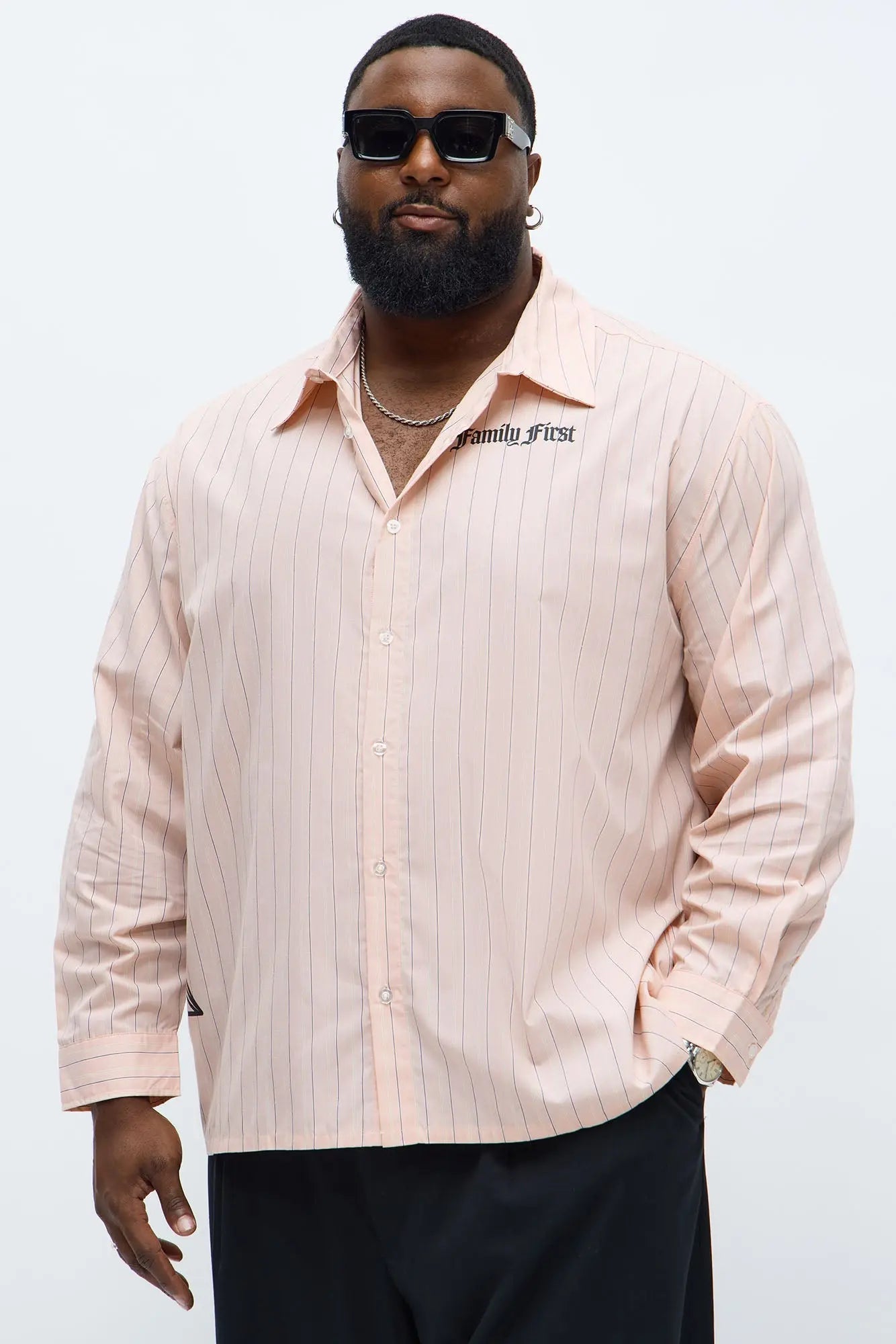 Oversized Graphic Printed Long Sleeve Button Up Shirt - Pink/combo