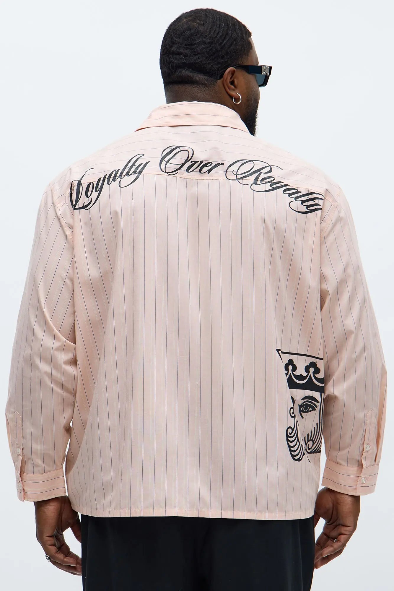Oversized Graphic Printed Long Sleeve Button Up Shirt - Pink/combo