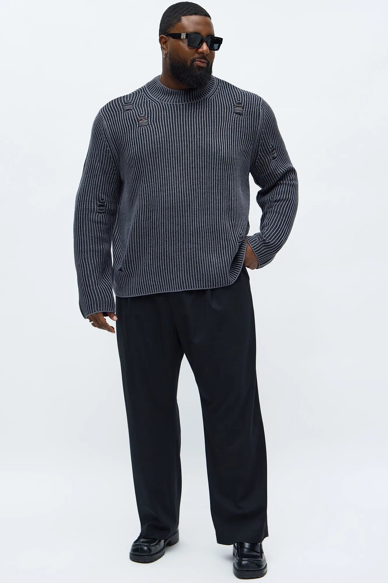 Cedarwood Distressed Mockneck Sweater - Black/combo