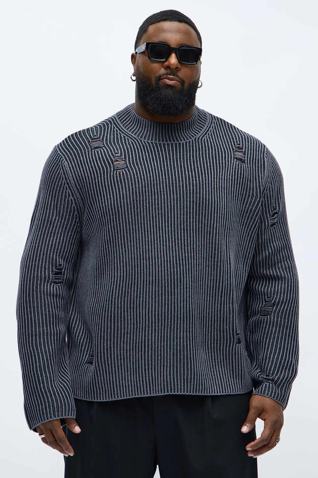 Cedarwood Distressed Mockneck Sweater - Black/combo