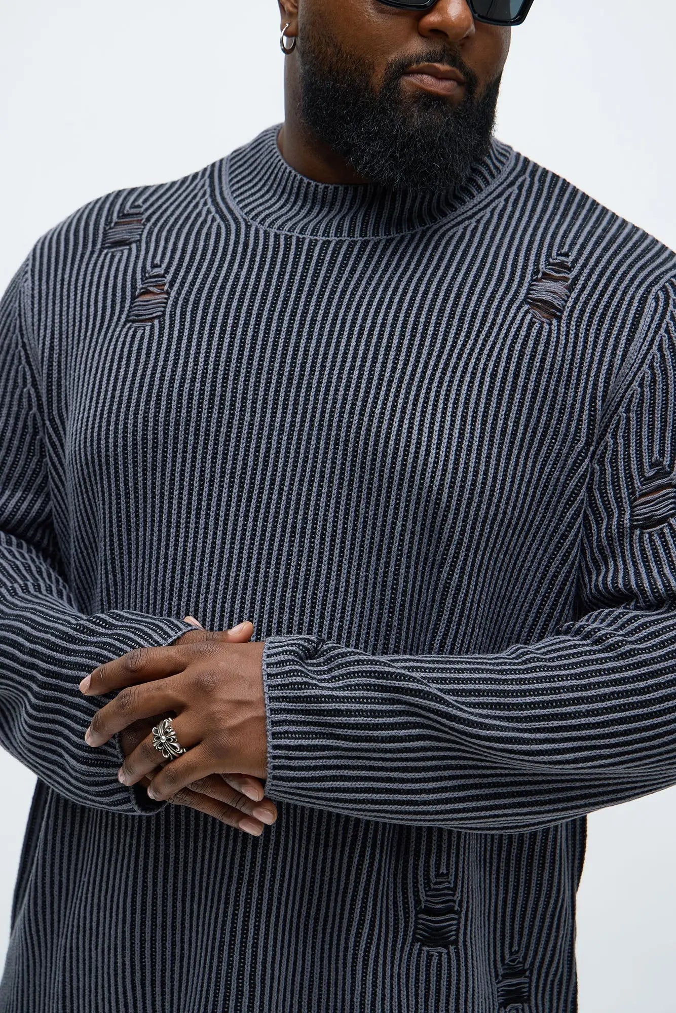 Cedarwood Distressed Mockneck Sweater - Black/combo
