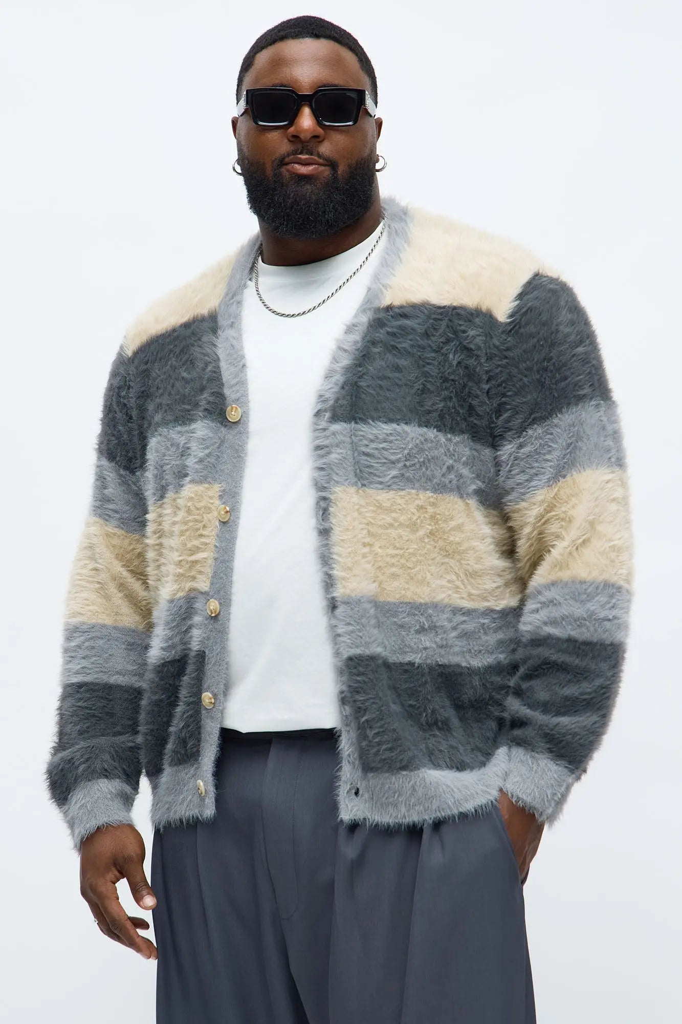 Chai And Charcoal Mohair Cardigan - Blue/combo