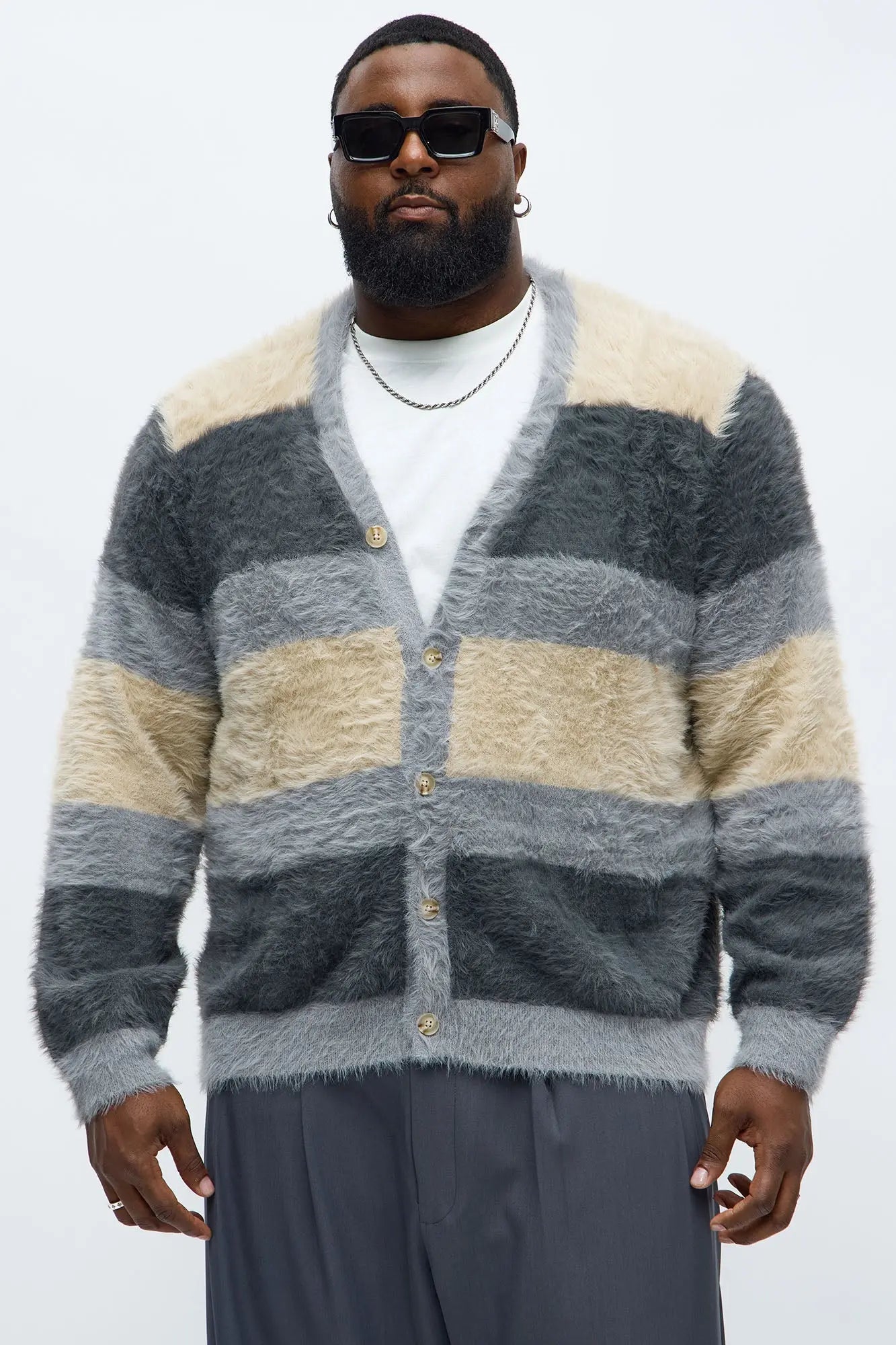 Chai And Charcoal Mohair Cardigan - Blue/combo