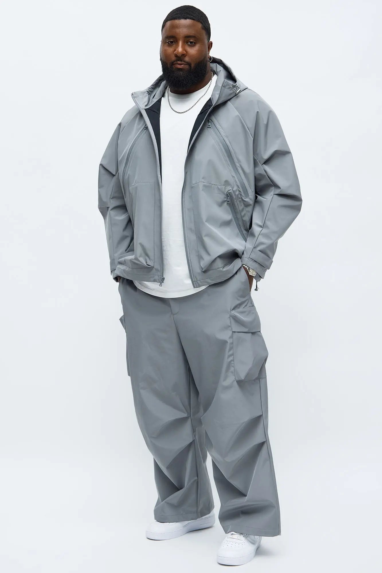Relaxed Peak Hooded Tech Zip Jacket - Grey