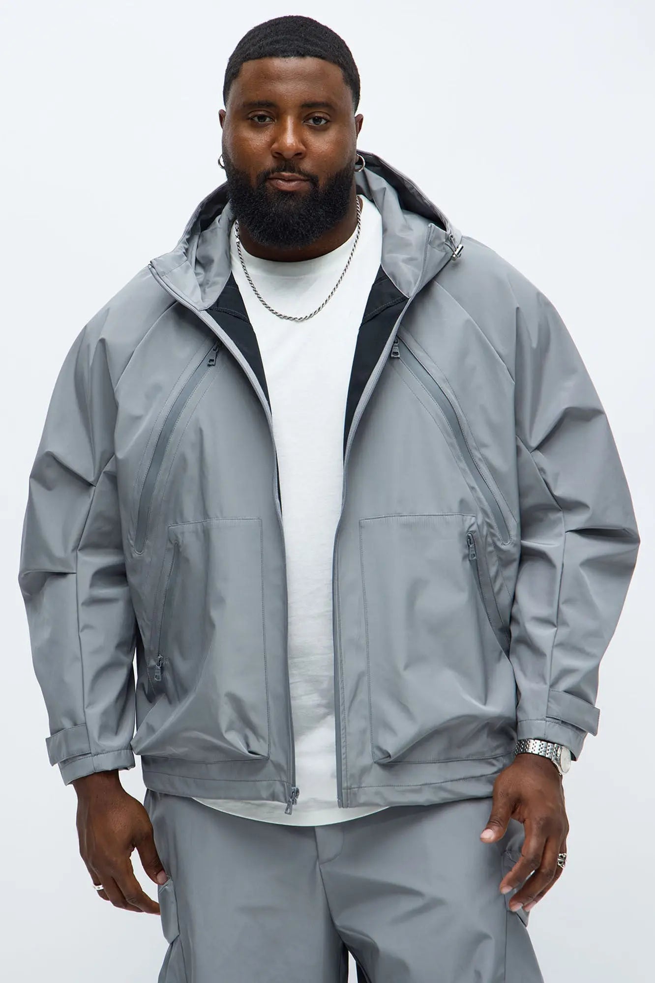 Relaxed Peak Hooded Tech Zip Jacket - Grey