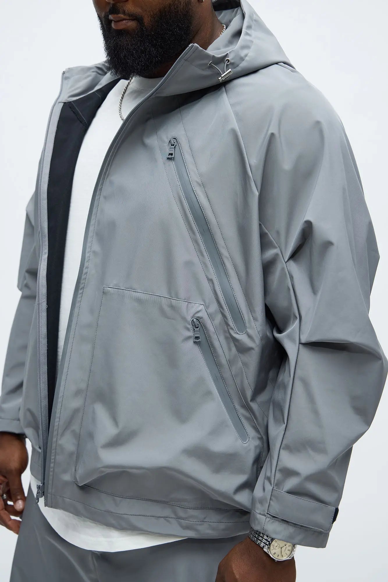 Relaxed Peak Hooded Tech Zip Jacket - Grey