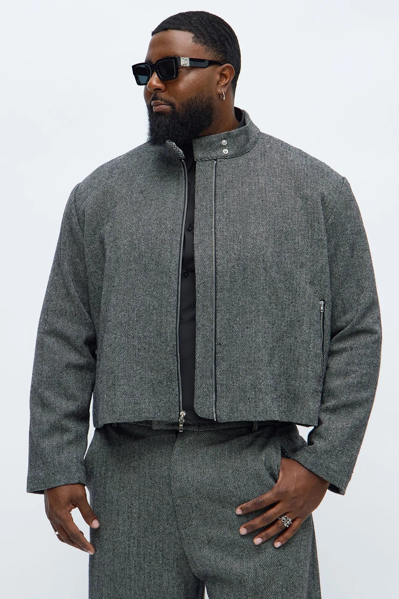 Textured Zip Moto Blazer - Black/combo